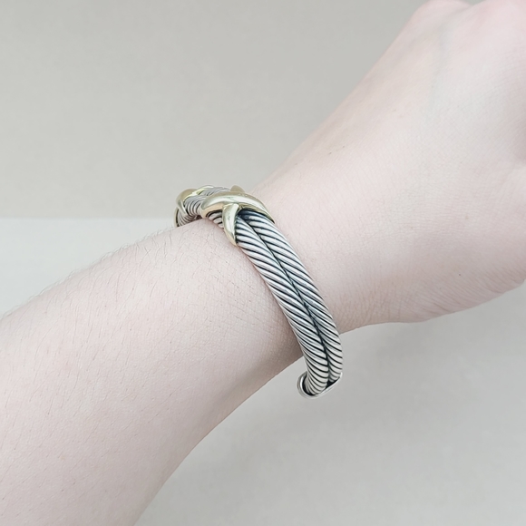 David Yurman 10mm Double Cable Double Gold X Bracelet - Picture 10 of 13